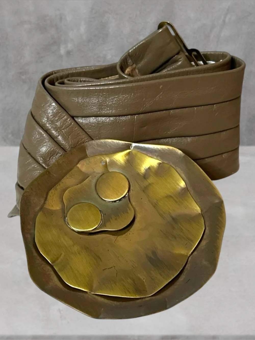 VINTAGE REYNOLD MEJER PETALS STUDIO COPPER BRASS LEATHER BELT